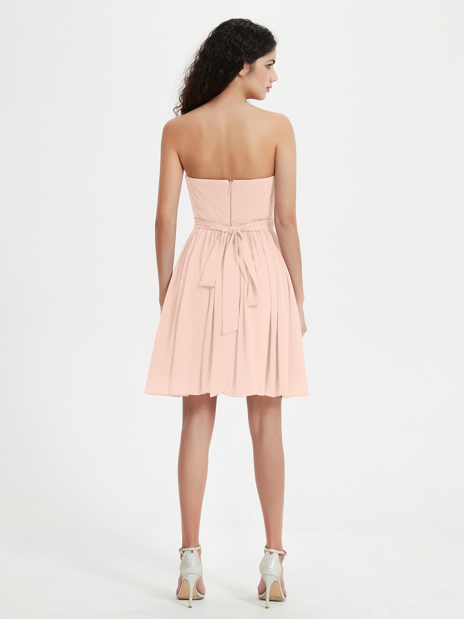 Strapless Chiffon Short Dresses with Bow Pearl Pink